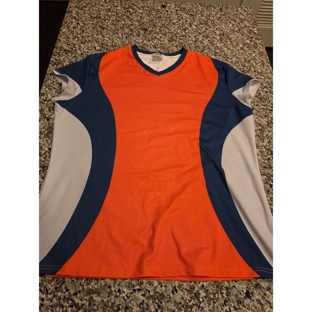Sports Gear Swag Jersey Womens WXL Orange Navy Blue Colorblock V-Neck Athletic